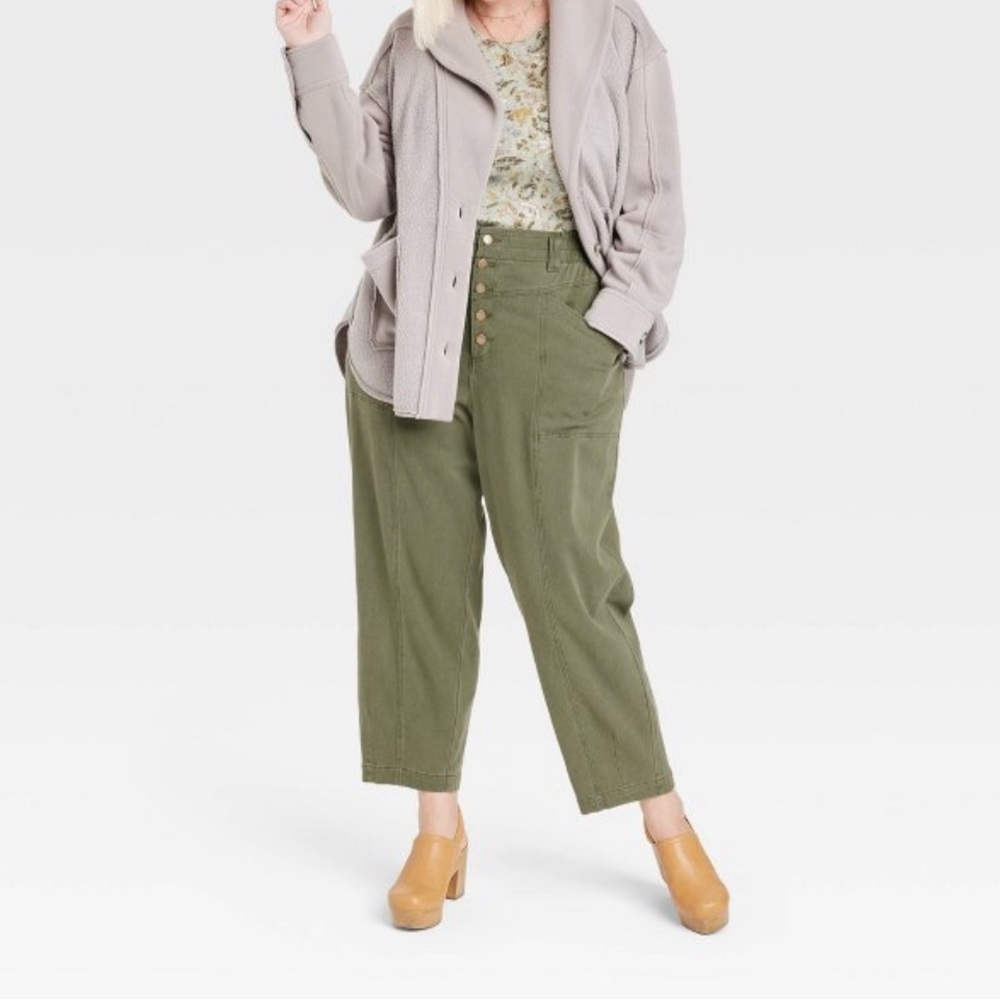 Knox Rose Mid-Rise Tapered Fit Pants in Olive Green sz Small
